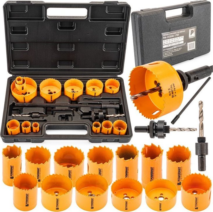 Powermat Otwornice bimetal do metalu i drewna 17 szt frezy Powermat PM-ZODM-17ET