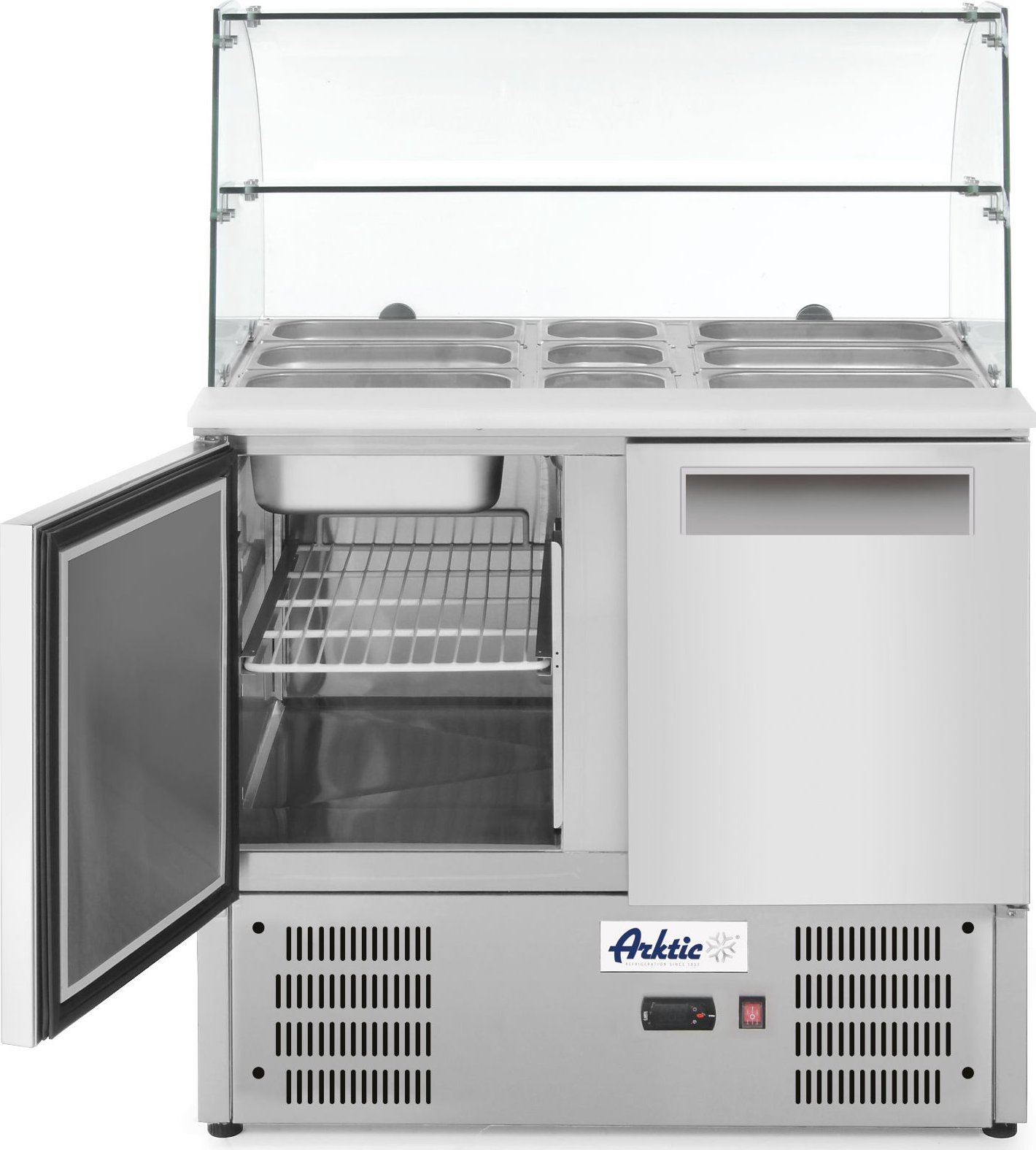 ARKTIC Stół chłodniczy sałatkowy 2-drzwiowy z nadstawą szklaną na 2x GN1/1 3x GN 1/6 247 l - Hendi 236185 Stół chłodniczy sałatkowy 2-drzwiowy z nadst