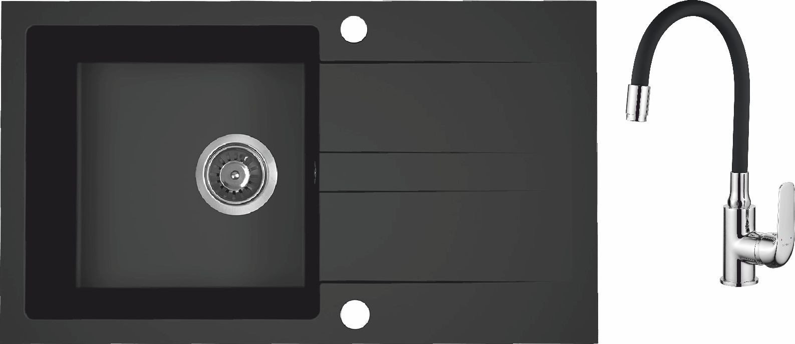 AQ.901-1019505 / AQUAFORM / MARANELLO ELASTICO / ZLEW GRANIT CZARNY MONO 44X76CM , 1K+OC , BATERIA ELASTYCZNA , SYFON /