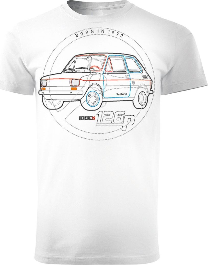 Topslang Koszulka z samochodem Maluch Fiat 126p męska biała REGULAR L