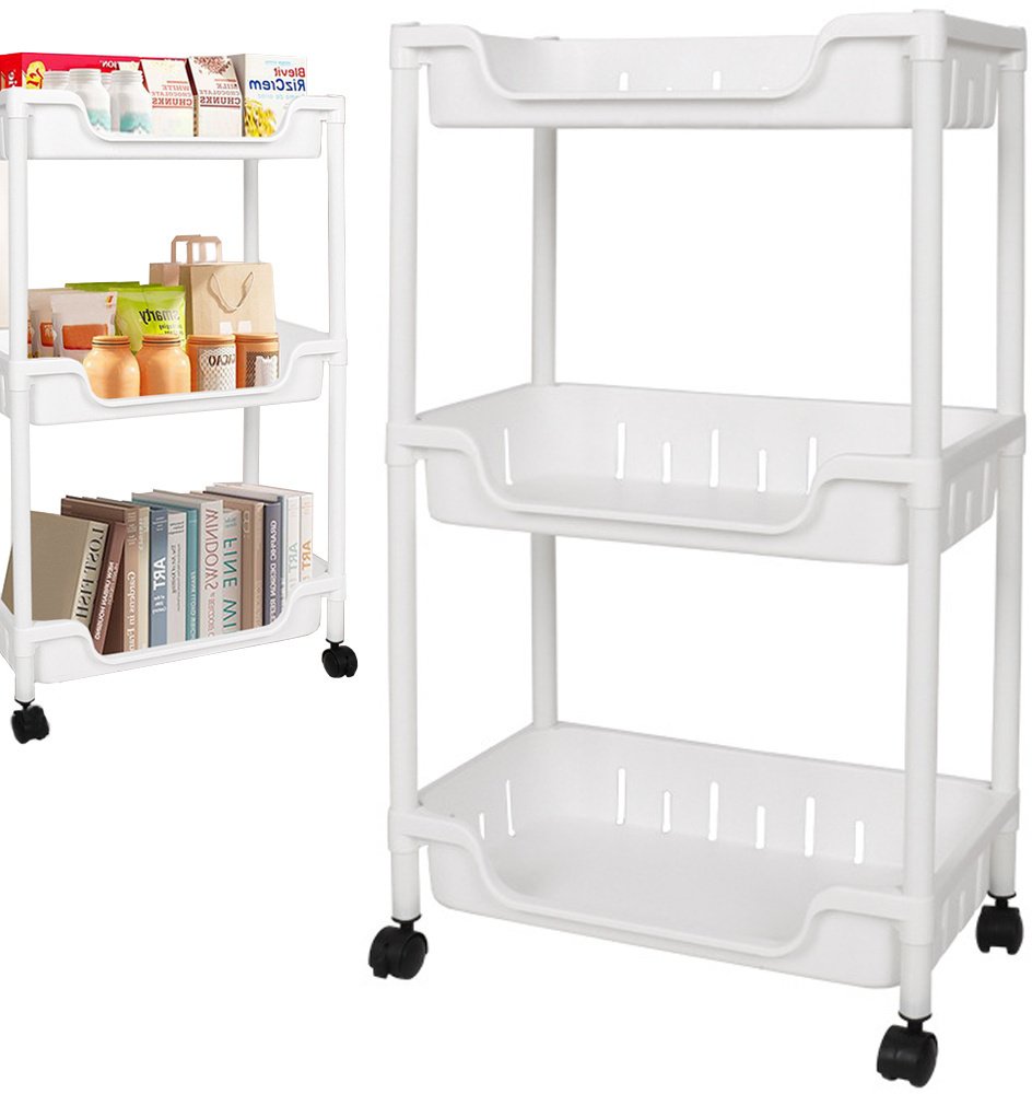 Półka łazienkowa szafka kuchenna regał mobilny na kółkach 3 poziomy haczyki