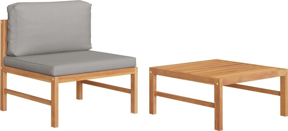 vidaXL 2-cz. zestaw wypoczynkowy do ogrodu ciemnoszare poduszki drewno tekowe