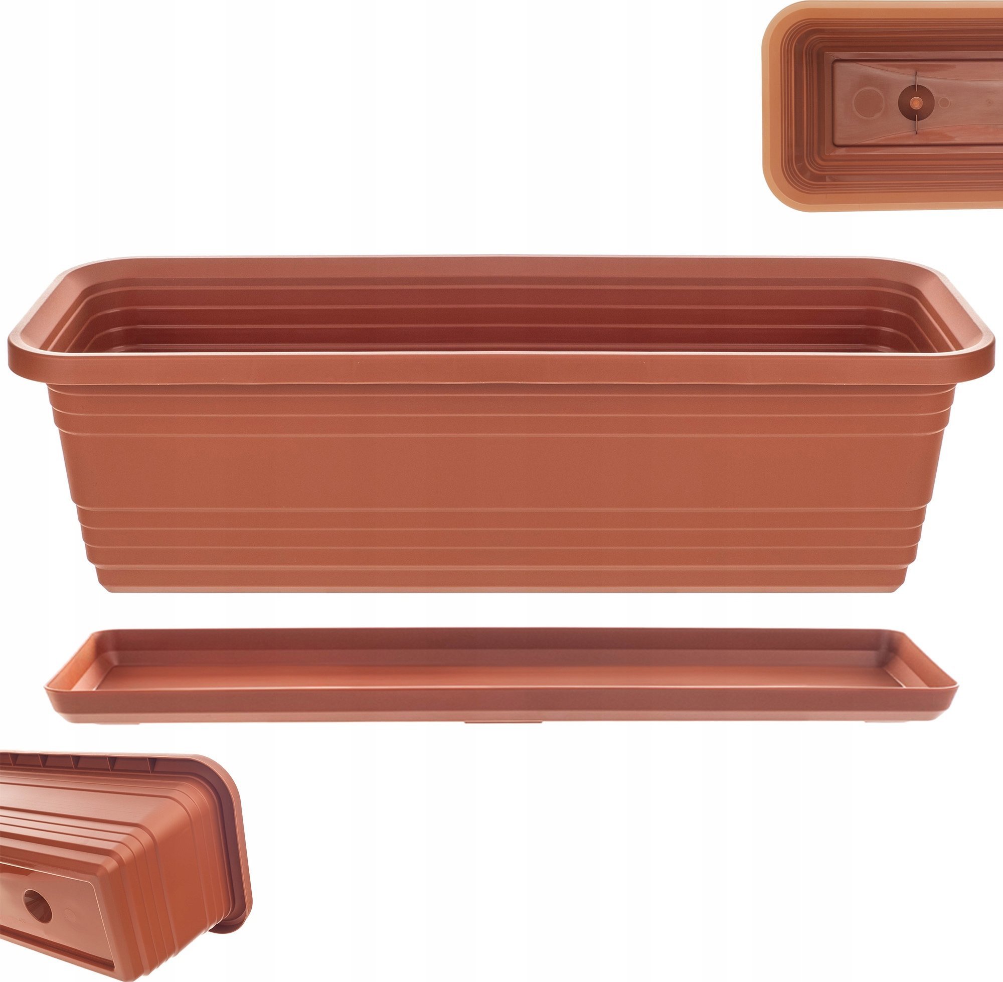 KADAX Doniczka Balkonowa Skrzynka Donica Na Kwiaty 50cm + Podstawka Ceglasta