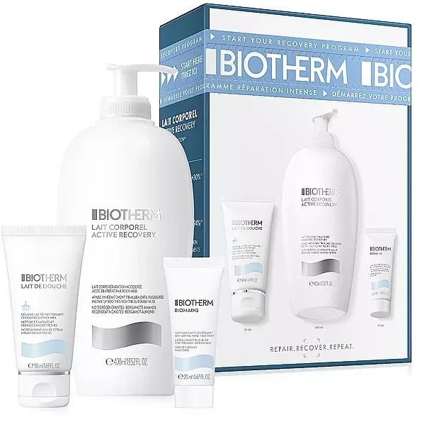 BIOTHERM SET (LAIT CORPOREL ACTIVE RECOVERY BODY LOTION 400 ML + LAIT DE DOUCHE CLEANSING SHOWER MILK 50 ML + BIOMAINS HAND & NAIL TREATMENT 20 ML)