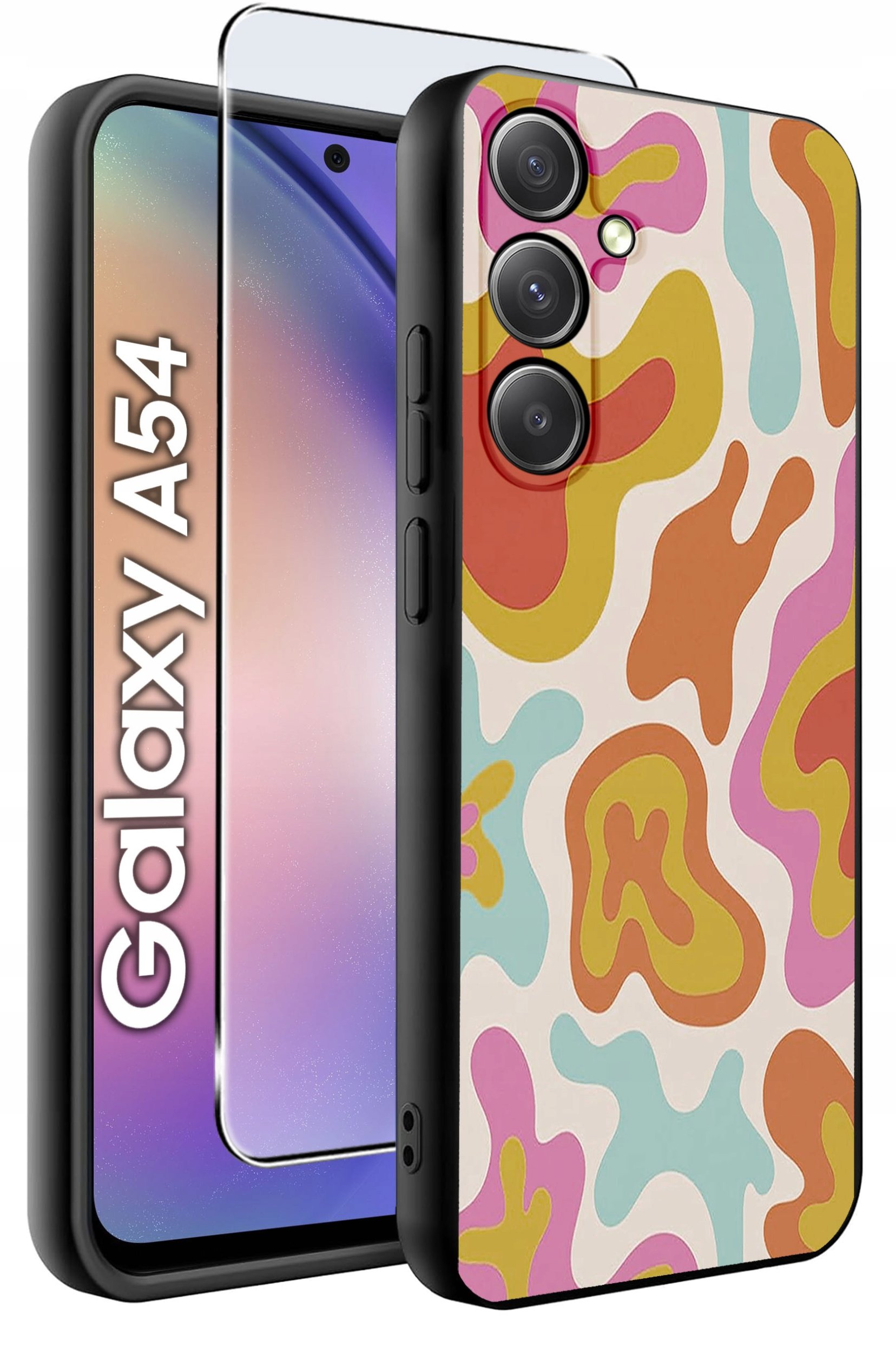 ETUI do Samsung A54 5G WZORY | SILIKONOWE MATT CASE + SZKŁO 9H
