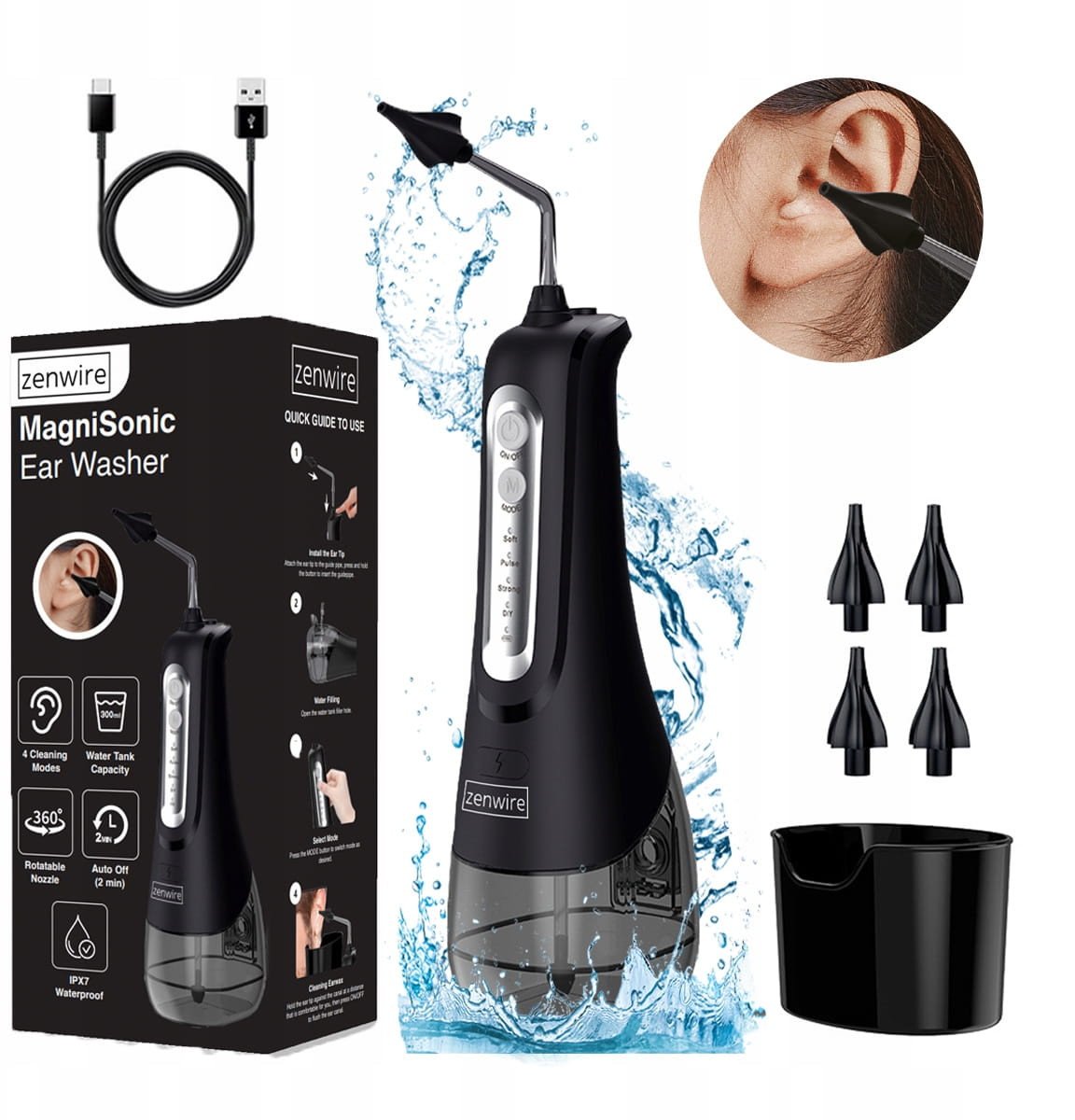 Bezprzewodowy Irygator Urządzenie do Czyszczenia Płukania Uszu Woskowiny Zenwire E5