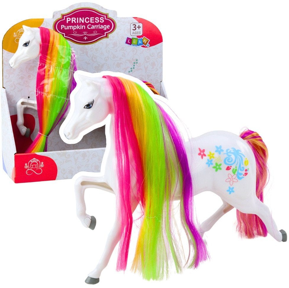 Figurka Duży Koń Bajkowy Tęczowa Grzywa Kolorowe Zdobienia Biały LEAN Toys