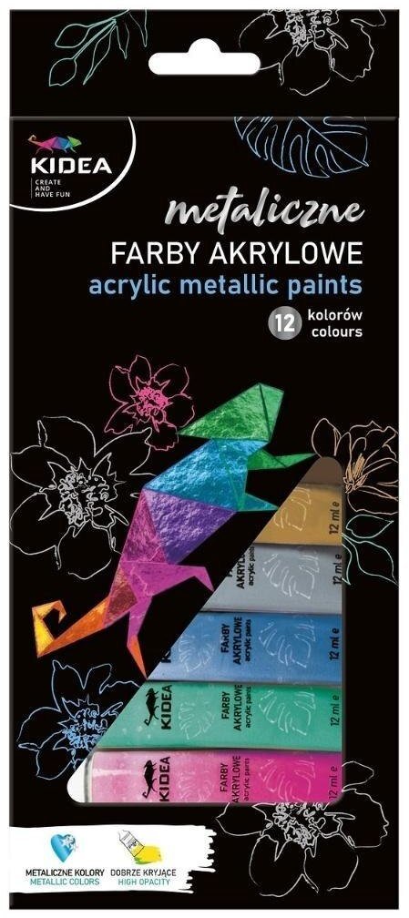Farby akrylowe metaliczne 12x12ml KIDEA