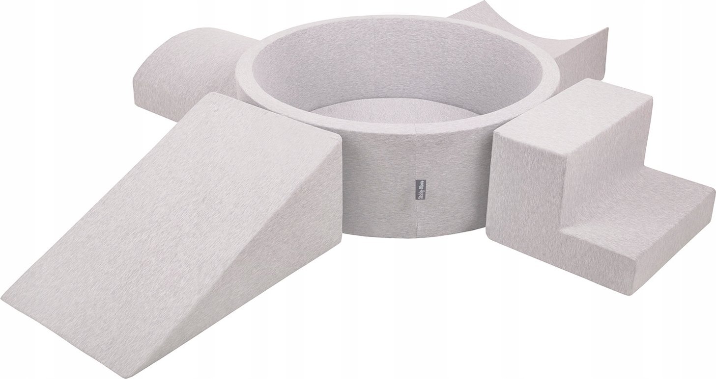 KiddyMoon Piankowy plac zabaw PPZP-OK30D-115 z piłeczkami jasnoszary: szary-biały-turkus basen 300/klin L/rampa L/półwałek L/schodek Zabawka plac zaba