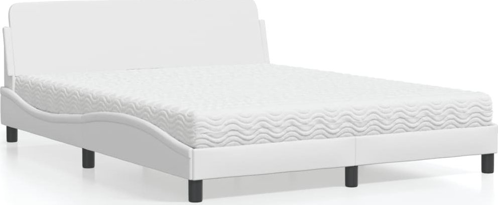 vidaXL Łóżko z materacem, białe, 160x200 cm, sztuczna skóra