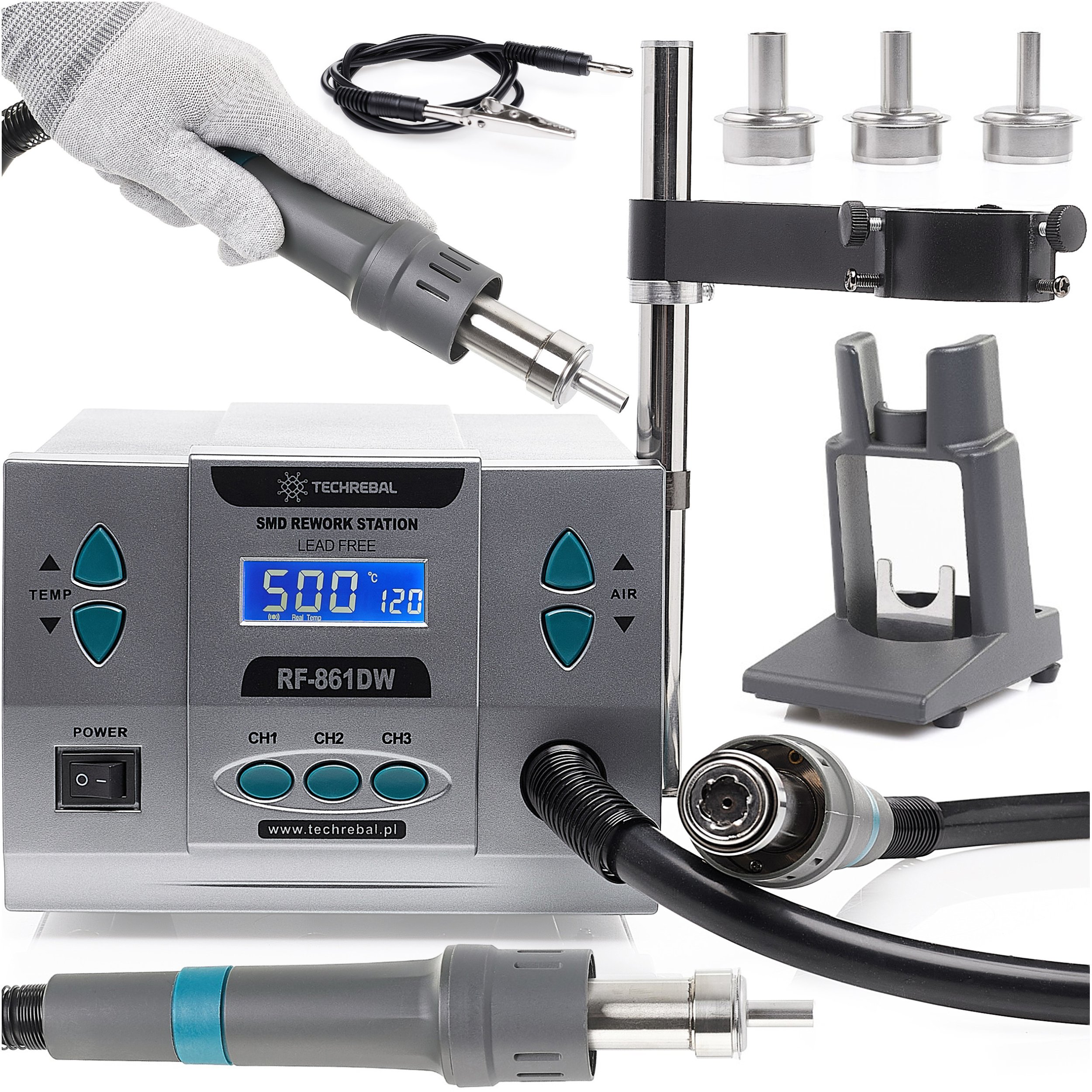 Stacja Hot Air na Gorące Powietrze Spawarka Techrebal 861DW Uchwyt do Kolby