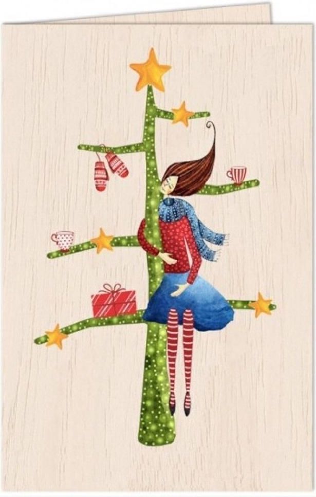 Cozywood Karnet drewniany C6 + koperta. Święta, Kobieta