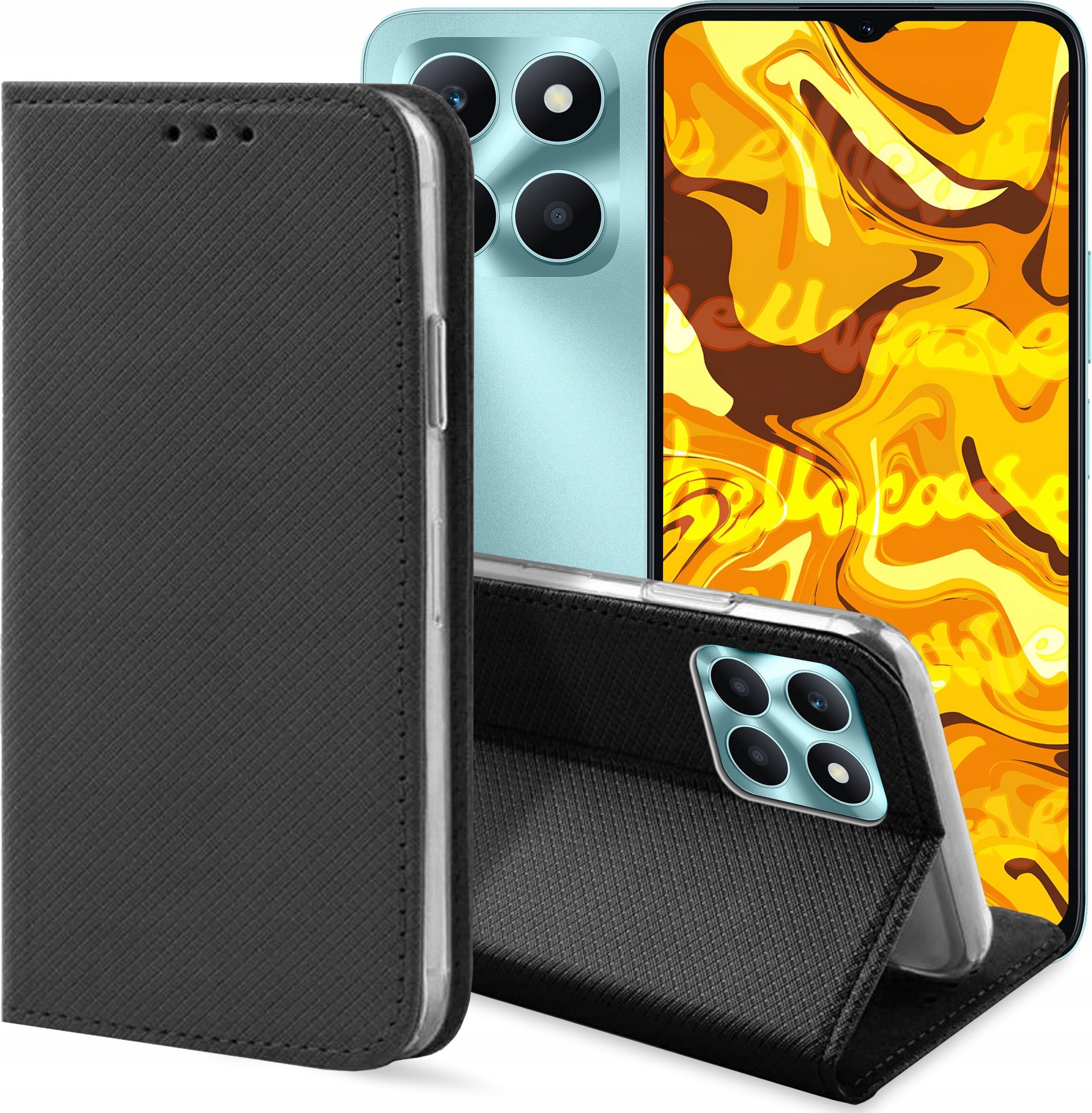 Hello Case ETUI Z KLAPKĄ DO HONOR X6A CZARNE ZAMYKANE MAGNETYCZNE KABURA FUTERAŁ FLIP