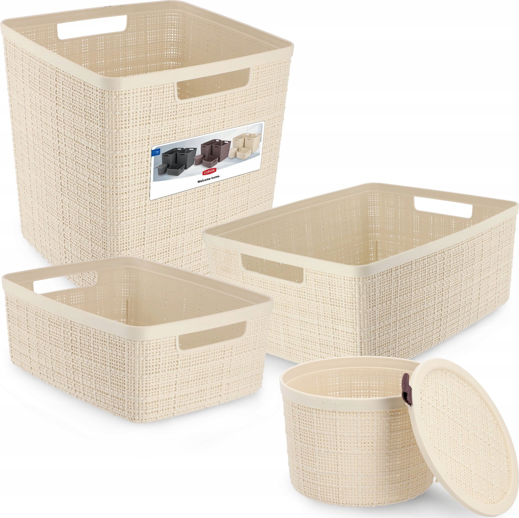 Kadax Curver 245374 koszyk okrągły z przykrywką Jute