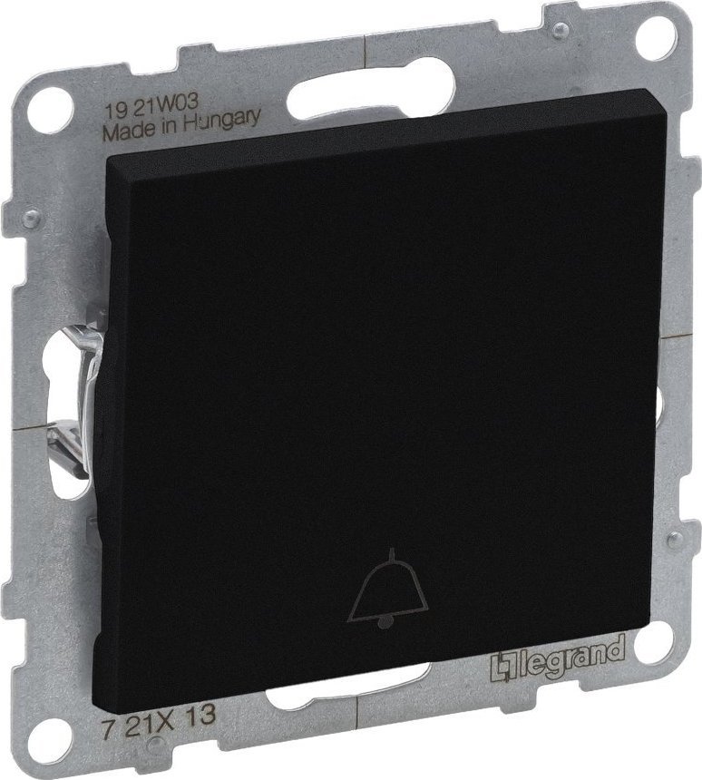Legrand SUNO - Przycisk pojedynczy z symbolem dzwonka - 6 A - 250 V~ - zaciski automatyczne, Czarny - Legrand 721413 himp