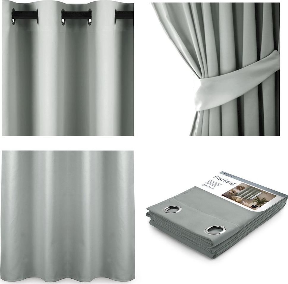 AmeliaHome AMELIAHOME ZASŁONA BLACKOUT EYELETS SILVER 140X175 1PC