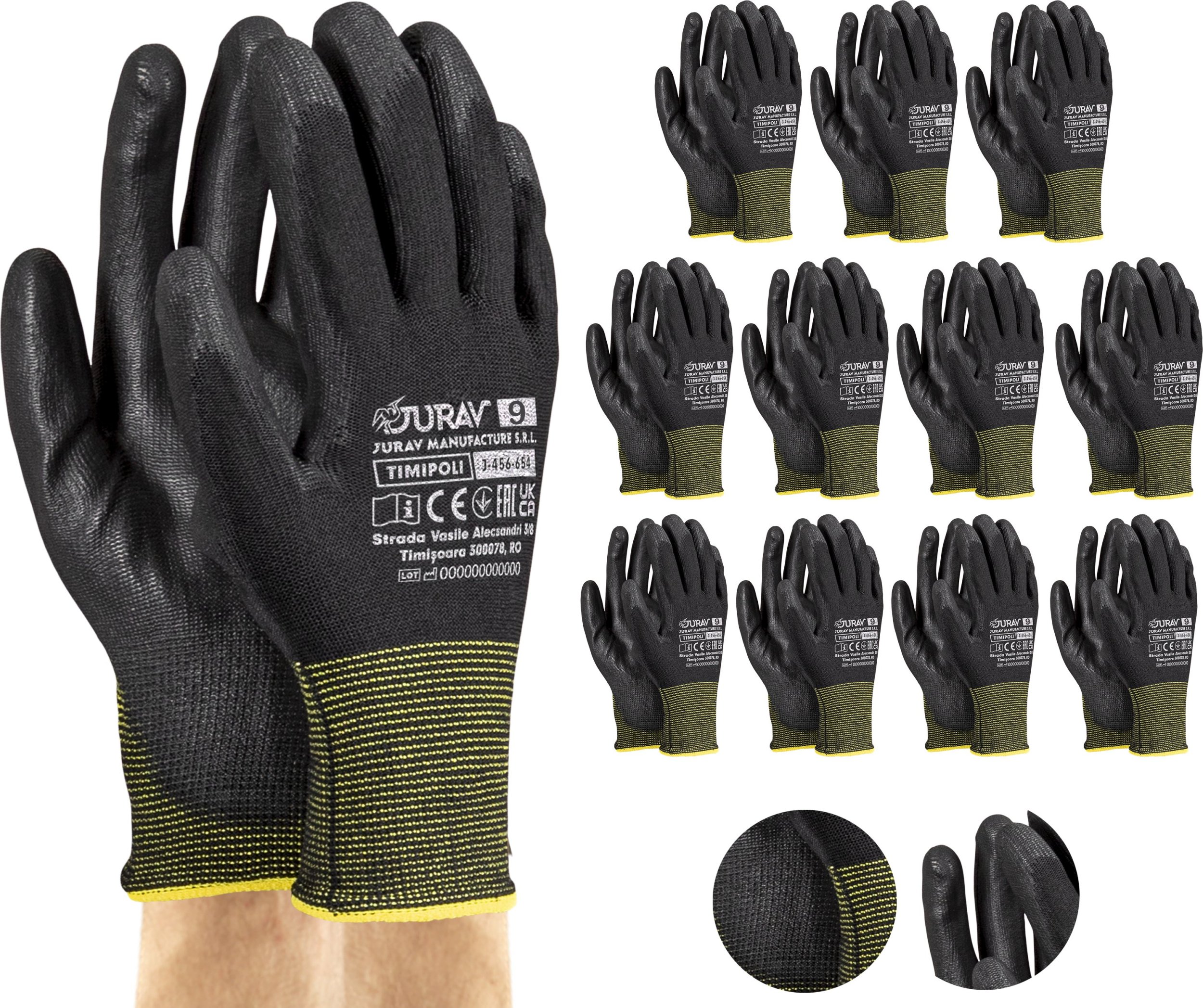 Reis Rękawice Robocze Czarne J-TIMIPOLI_BB - 12 Par (9 - L)