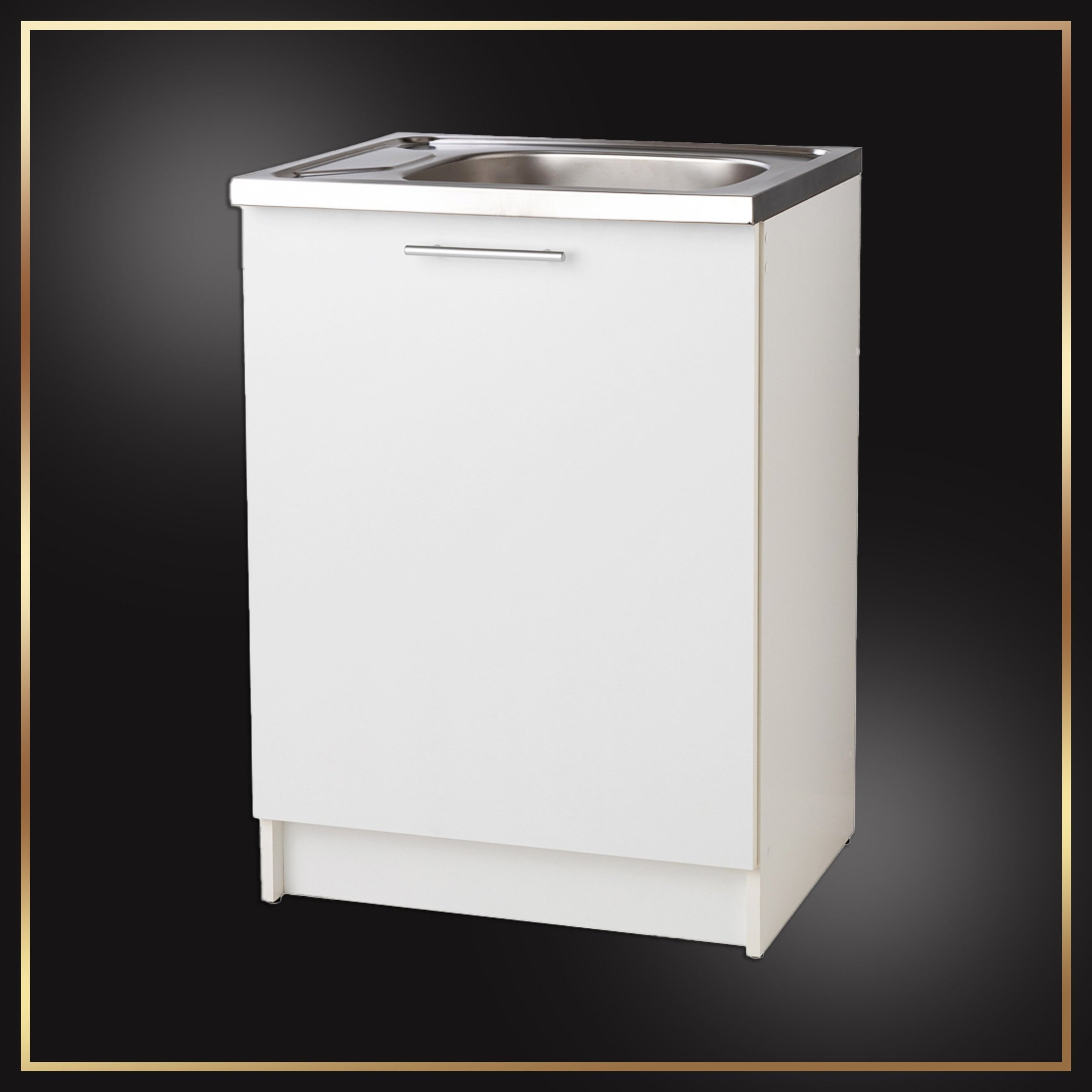 Biała Szafka Kuchenna Slim 60 Zlew Deante + Bateria Ścienna Obrotowa Syfon