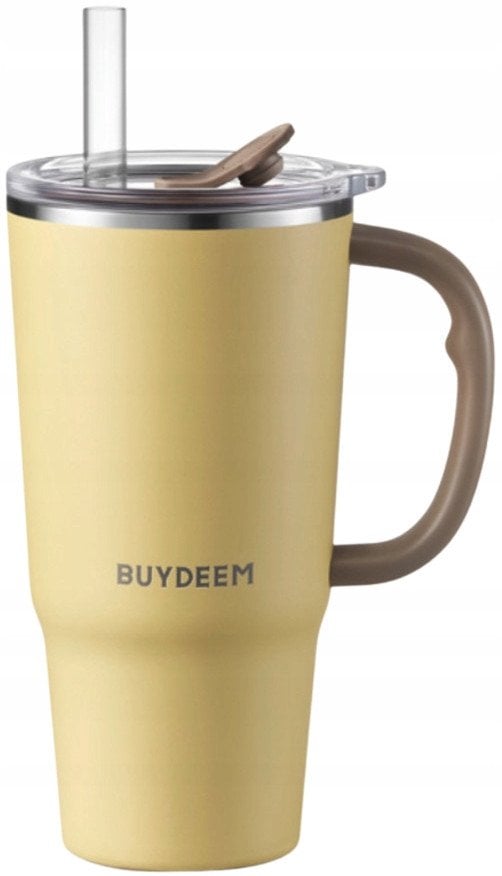 BUYDEEM Kubek termiczny ze słomką 700 ml, model DS57, kolor Mellow Yellow