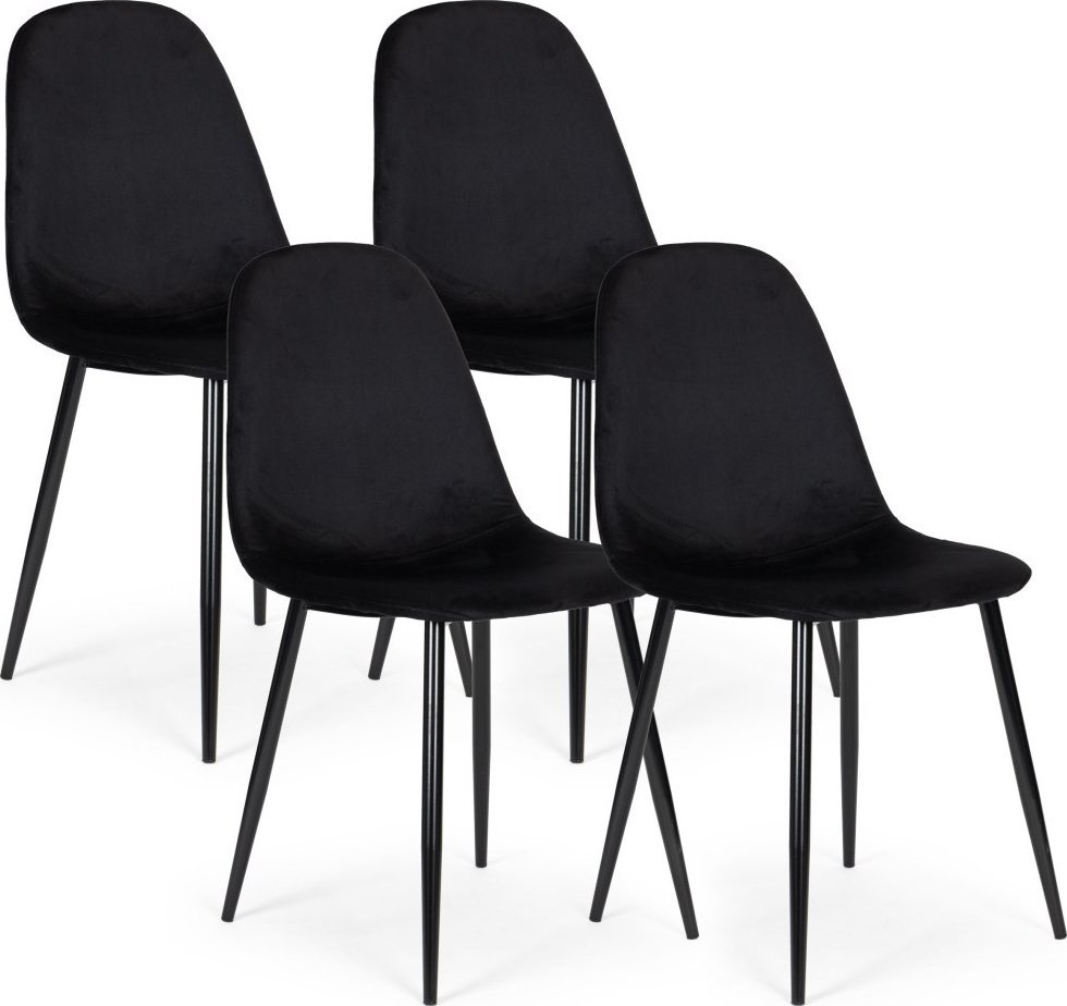 ModernHome Komplet 4 krzeseł welurowych do jadalni i salonu - czarne