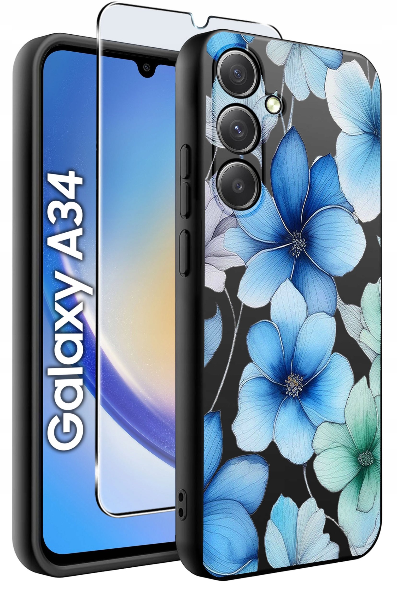 ETUI do Samsung A34 5G WZORY | SILIKONOWE MATT CASE + SZKŁO 9H