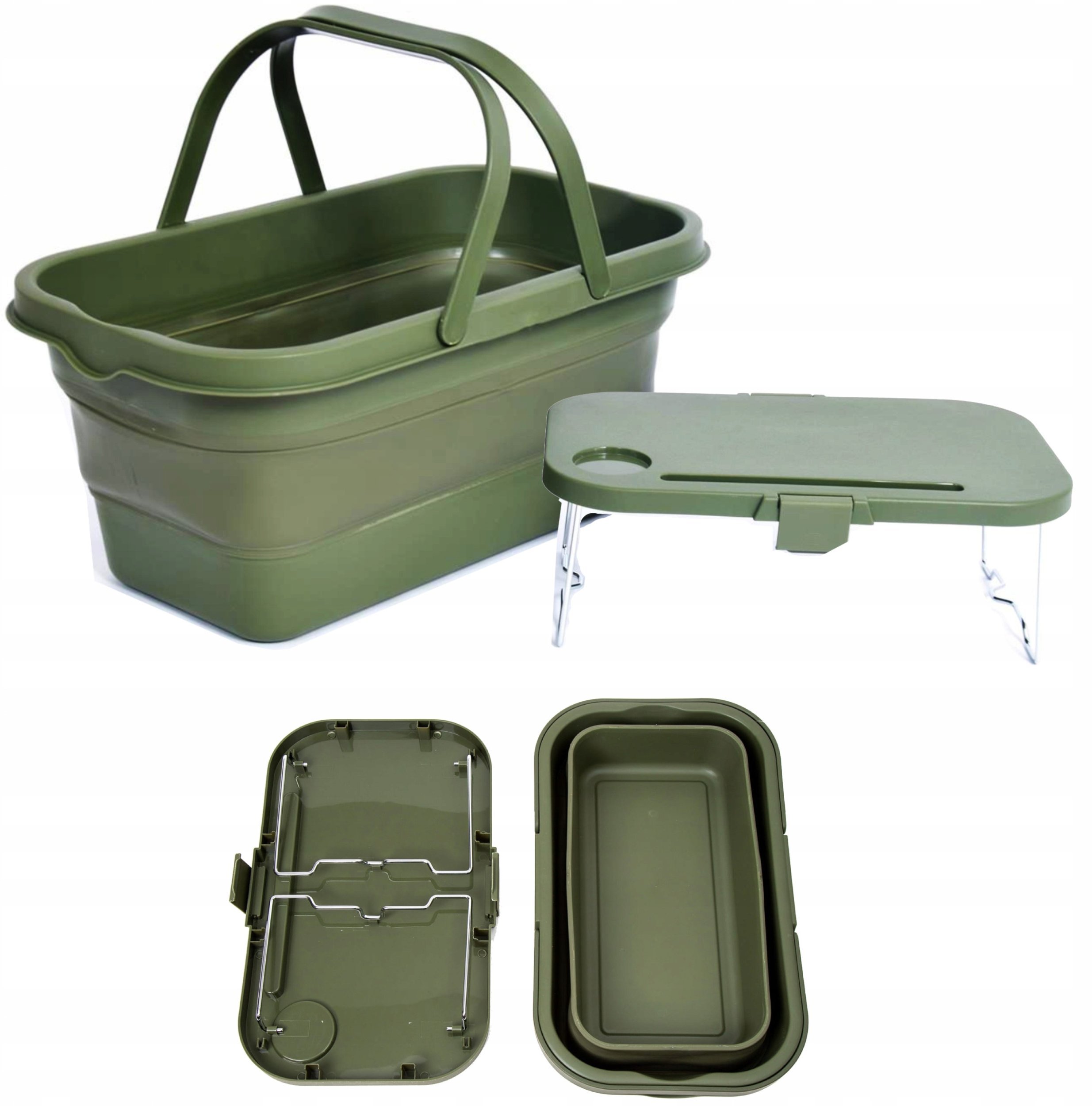 PLATINET CAMPING PICNIC BASKET 47X29X23,5 CM, 16L, FOLDING, WITH 2 IN 1 LID / TABLE GREEN [46139]