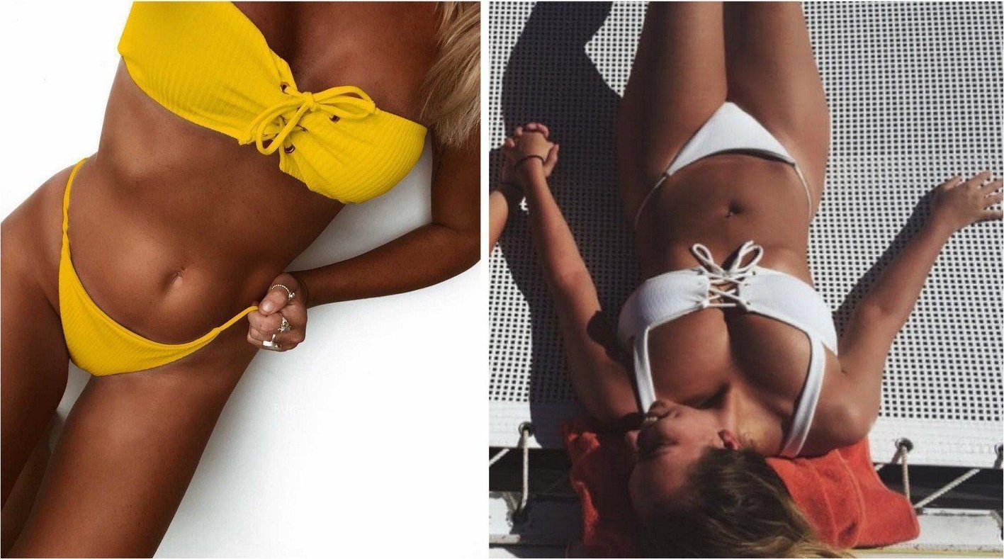 Pan i Pani Gadżet Strój kąpielowy prążkowany z wiązaniem Żółty L