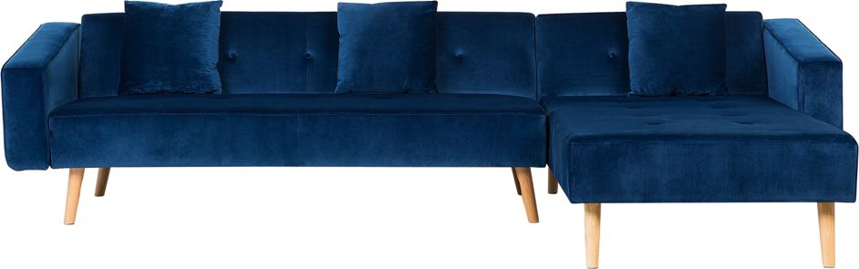 Beliani Narożnik welurowy lewostronny rozkładany niebieski VADSO