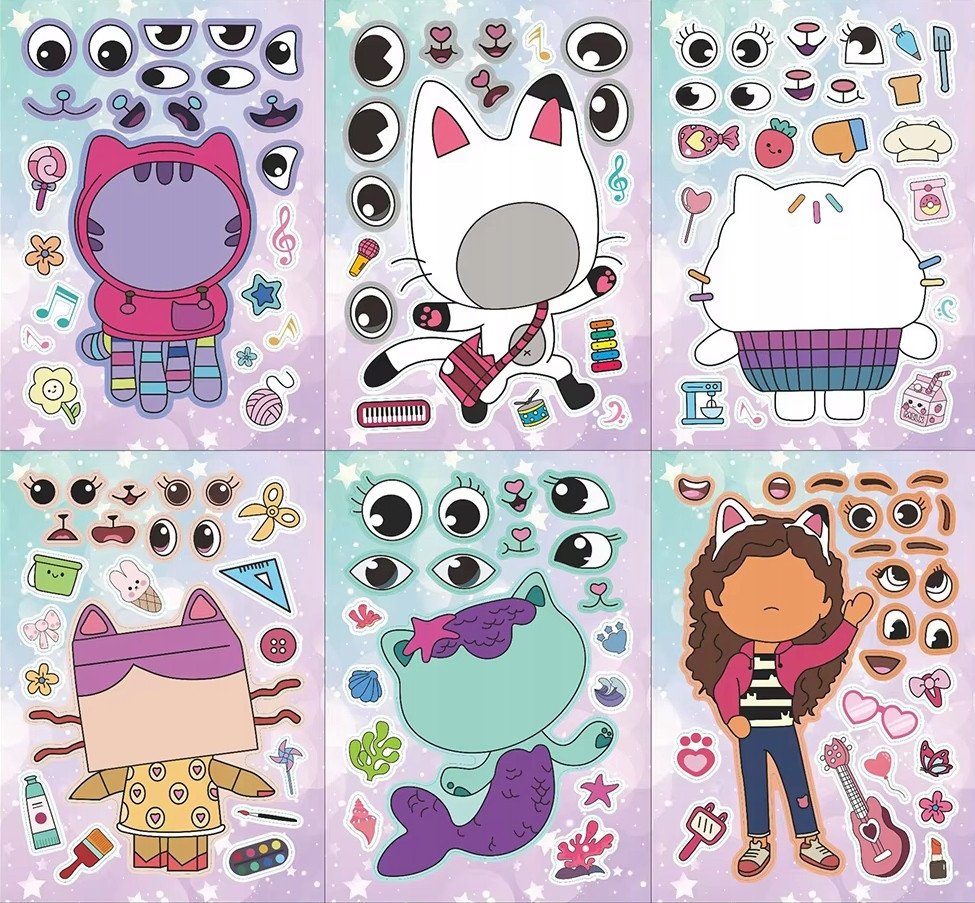 Wyklejanka manualna dla dzieci Koci Domek Gabi Naklejka Naklejki 12 Arkuszy