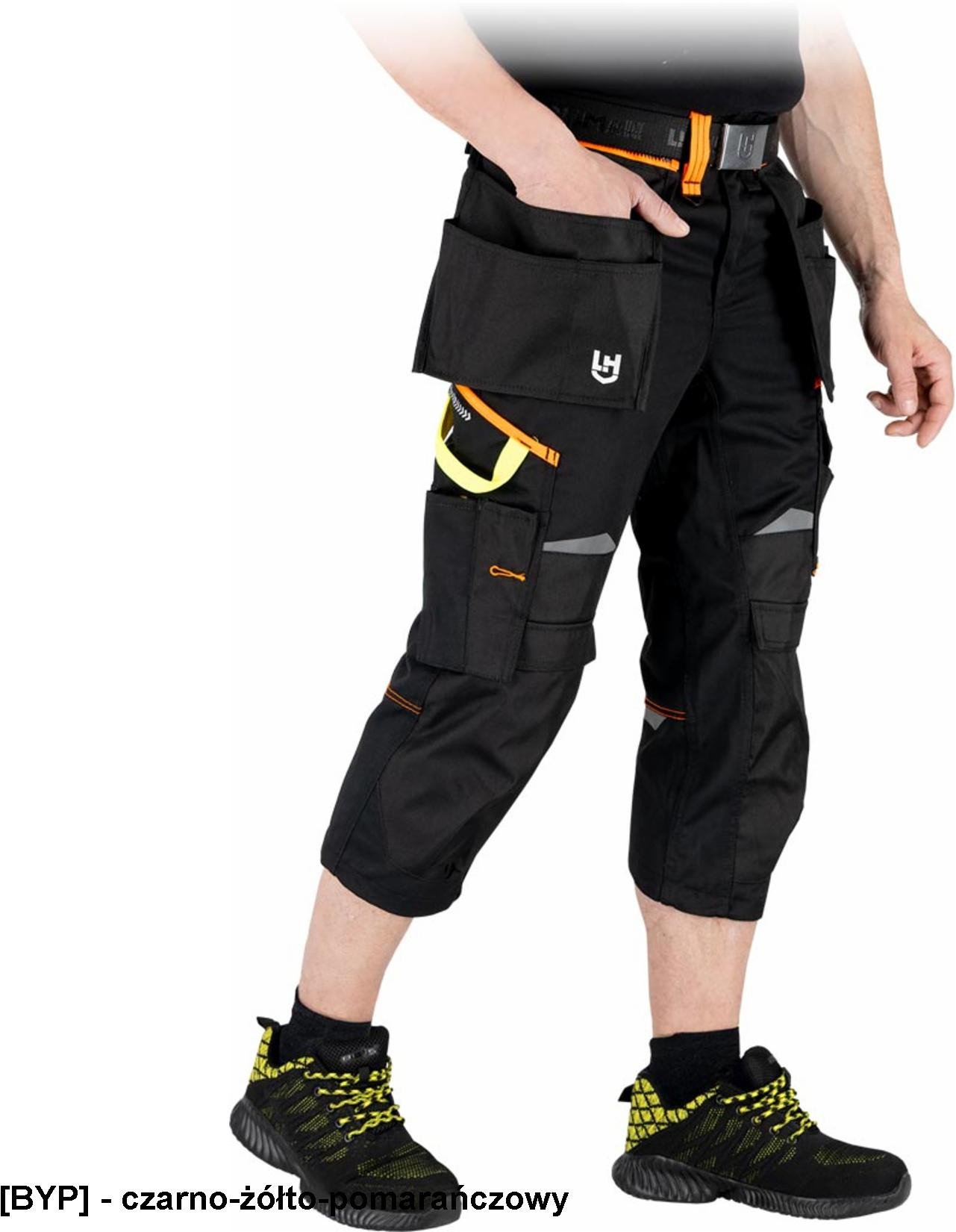 HARVERCOOL-R - Spodnie męskie ochronne krótkie typu rybaczki wzmocnienia Oxford liczne kieszenie i na władki nakolannikowe odblaski fason REGULAR 65%