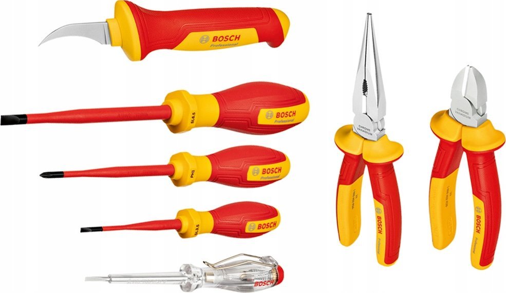 Zestaw narzędzi Bosch Bosch VDE tool set mixed, 7-piece (red/yellow, side cutters, needle-nose pliers, 4 screwdrivers, stripping knife)