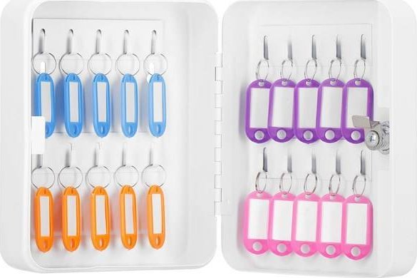 Springos Skrzynka na klucze z zawieszkami metalowy sejf, kasetka biała UNIWERSALNY