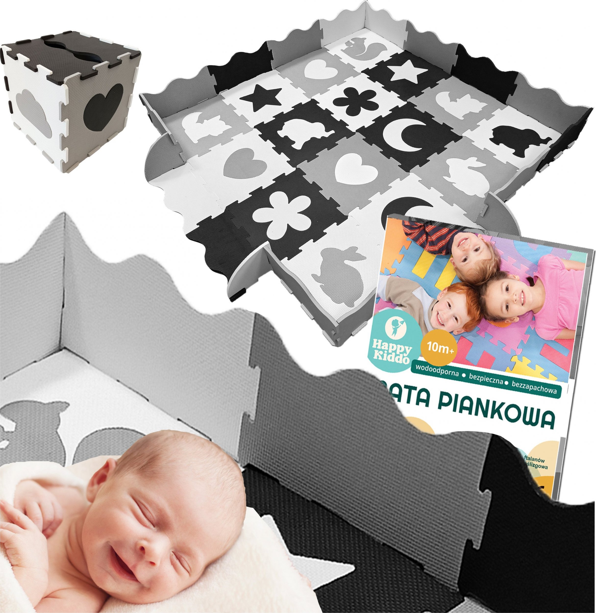 Happy Kiddo Mata piankowa kojec podłogowa puzzle piankowe edukacyjna 162x162 cm duża
