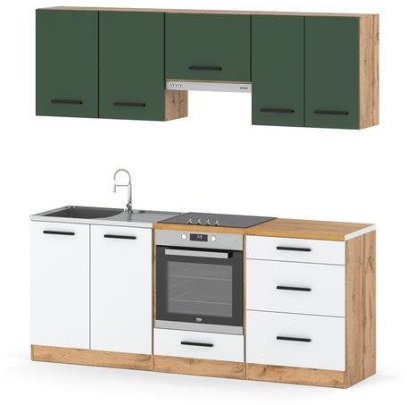 Kuchnia Nowoczesna Modułowa Z Blatem Mała 2.0m Wotan Biały Butelkowa Zieleń