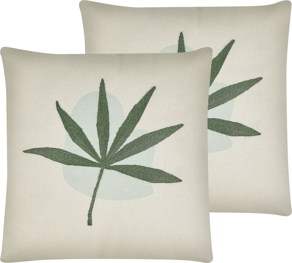 Shumee Zestaw 2 poduszek dekoracyjnych haftowany liść 45 x 45 cm zielony DAVALLIA