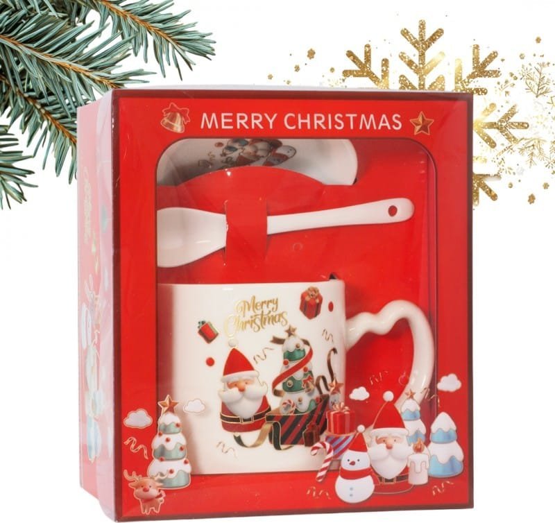 KUBEK ŚWIĄTECZNY - zestaw w pudełku ze spodkiem i łyżeczką 400 ml KB20WZ2