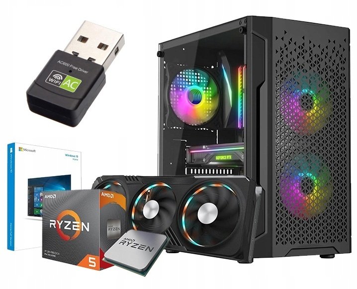 KOMPUTER GAMINGOWY DO GIER RYZEN 5 5500 16GB RTX 3050 6GB SSD 1TB W11 3xRGB