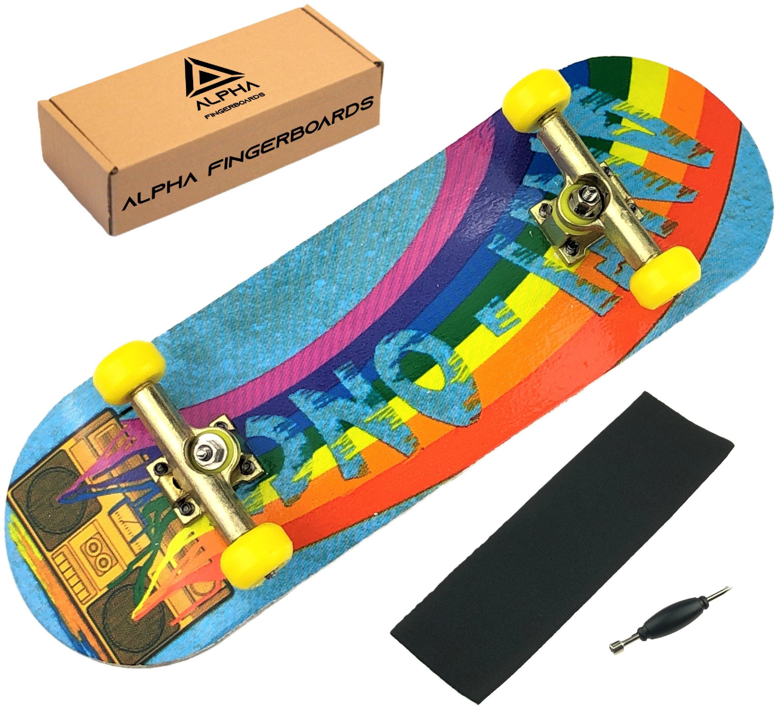 FINGERBOARD ALPHA KOMPLETNY SET DREWNIANY MINI DESKOROLKA TRUCKI ŁOŻYSKA GRAFIKA