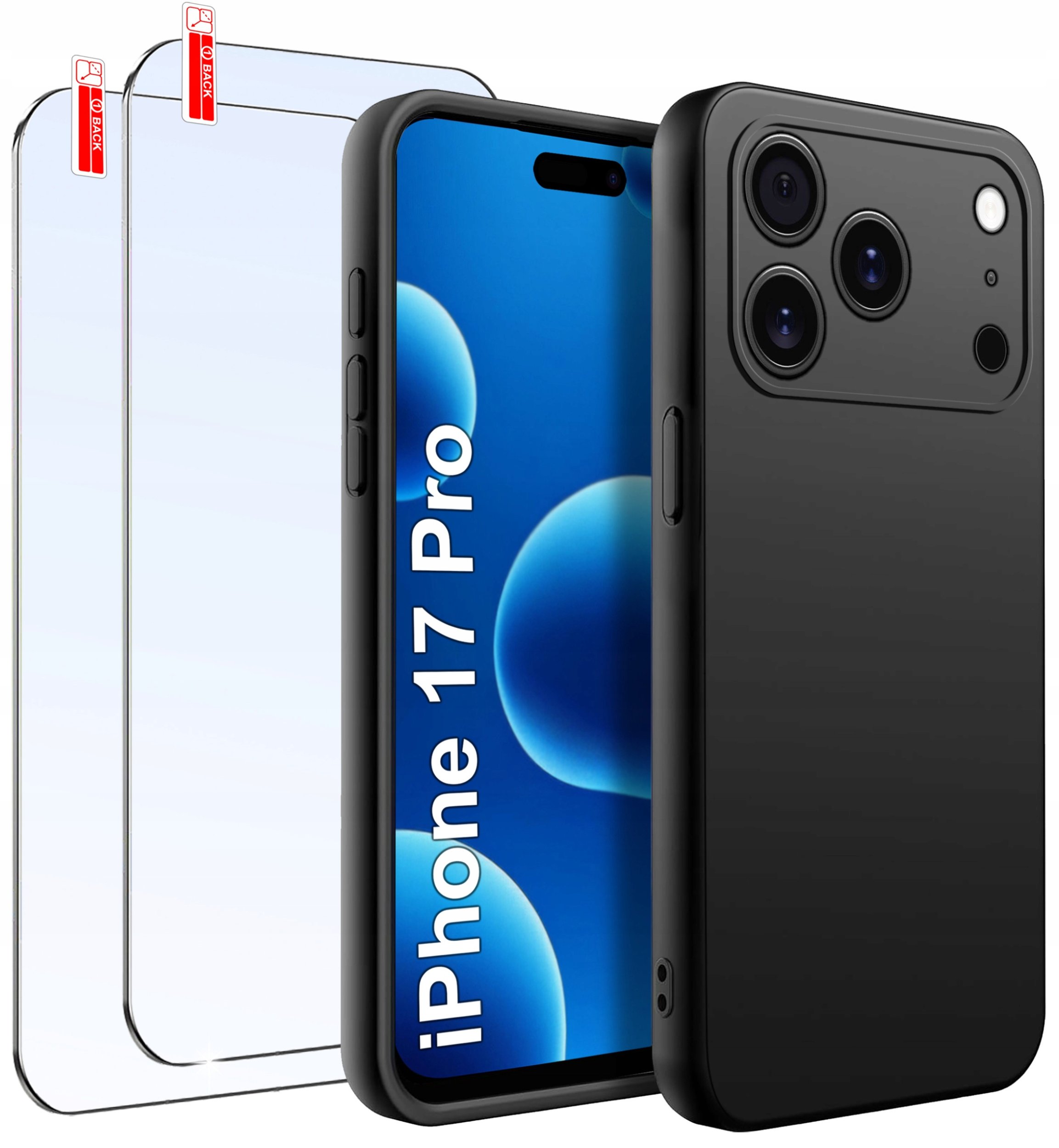 ZESTAW Etui do iPhone 17 Pro | Matowe Czarne Silikon Slim + 2 SZTUKI SZKŁO