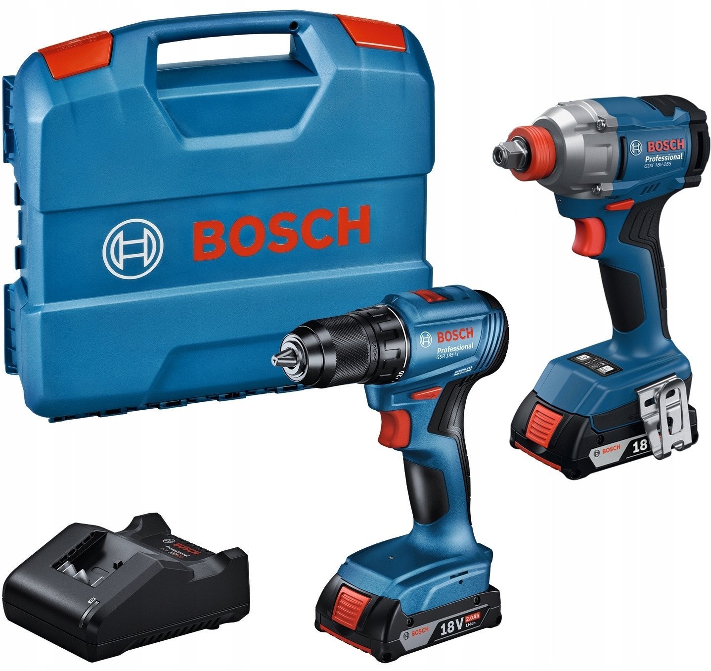 BOSCH ZESTAW COMBO 18V (GDX 18V-285 + GSR 185-LI) 2x2,0Ah L-CASE