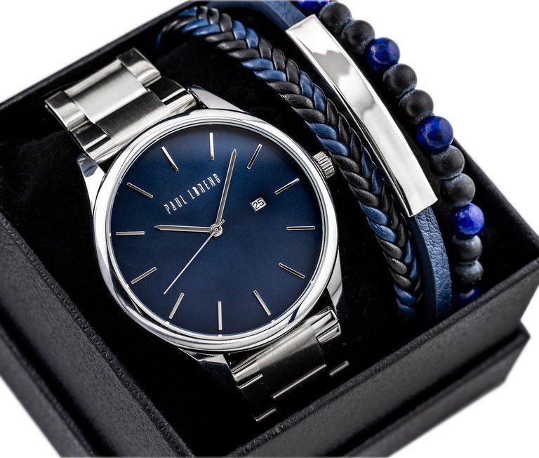 KOMPLET PREZENTOWY MĘSKI PAUL LORENS - Zegarek + Bransoletka (zg358e)