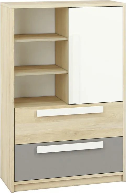 ML Meble Komoda wysoka DOT 92 buk/biała/szara ML MEBLE