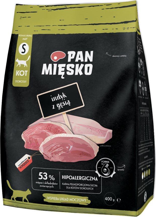 Pan Mięsko Karma sucha dla kota Indyk z gęsią (dorosły) chrupki S 400g