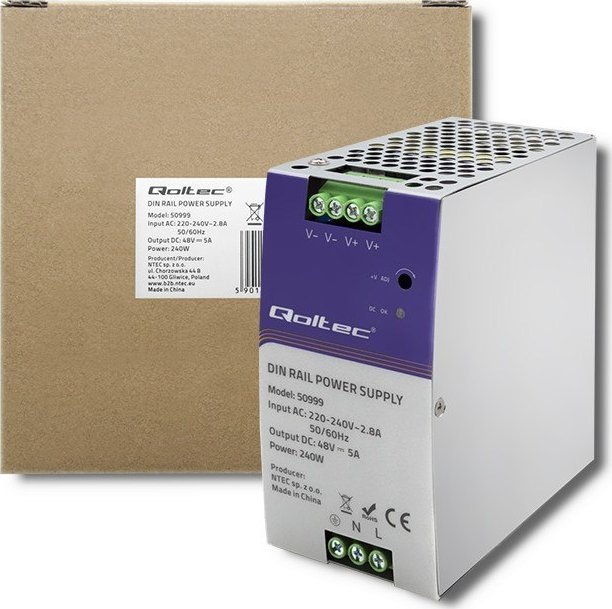 Qoltec Qoltec Przemysłowy zasilacz na szynę DIN | 240W | 48V | 5A