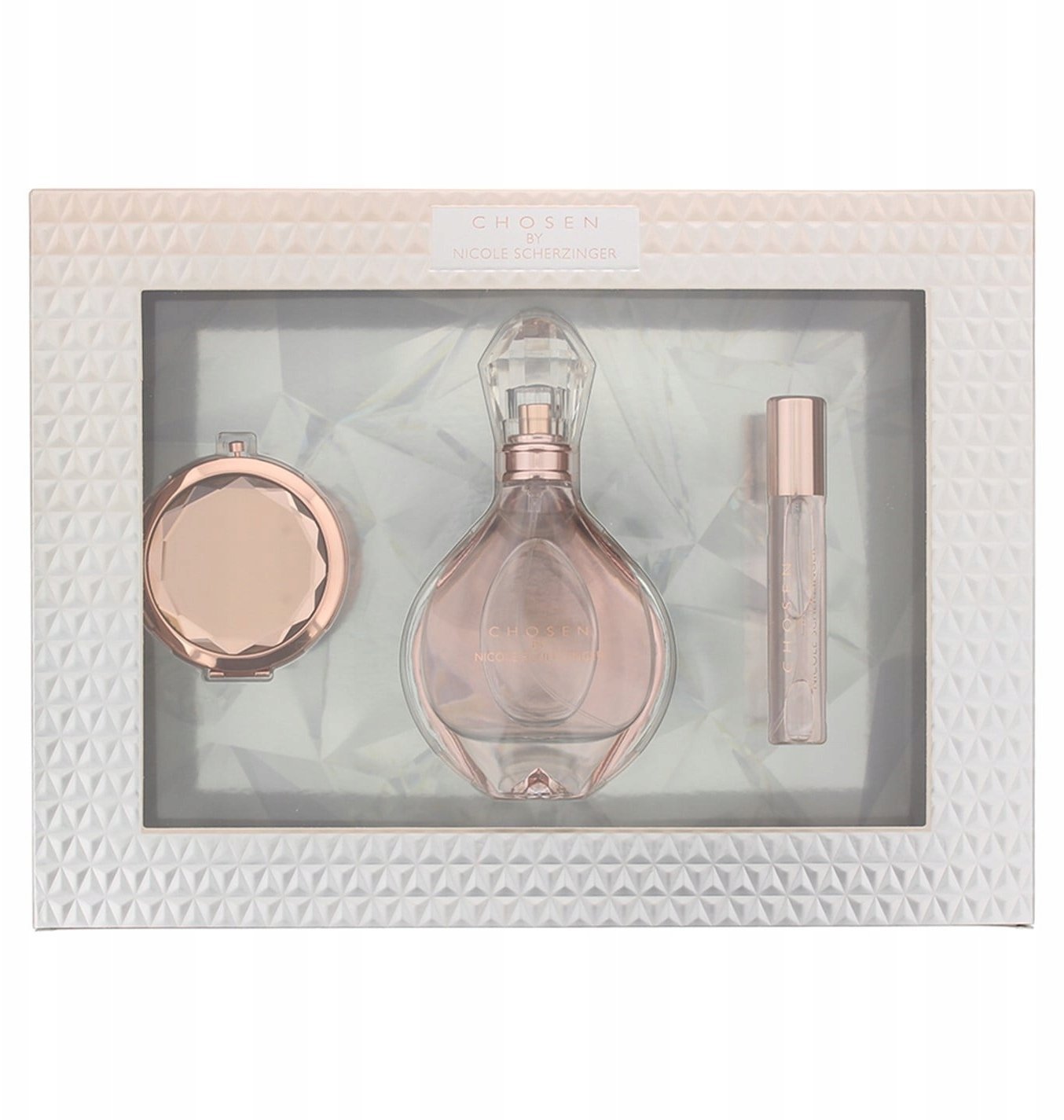 Set Nicole Scherzinger: Chosen, Eau De Parfum, For Women, 100 ml + Chosen, Eau De Parfum, For Women, 15 ml + Compact Mirror, Golden For Women