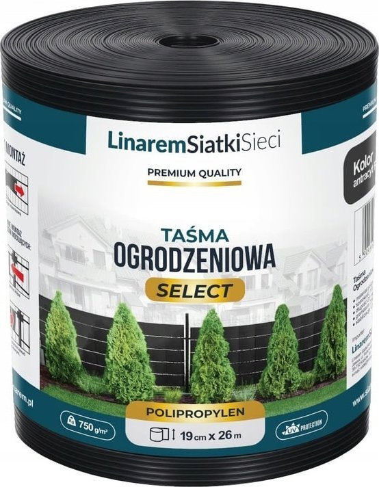 Linarem SiatkiSieci TAŚMA OGRODZENIOWA PREMIUM SELECT 19x26m DO OGRODZENIA PANELOWEGO ANTRACYT