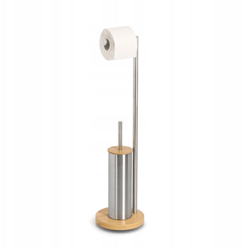 Stojak na papier toaletowy i szczotka do wc ORVO, bambus i stal nierdzewna
