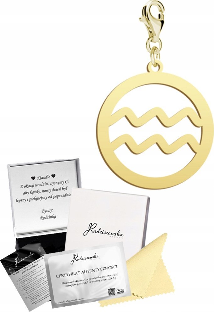 Radziszewska Jewellery Charms Złoty Zodiak Wodnik Karabińczyk 925 Prezent Zawieszka Biżuteria