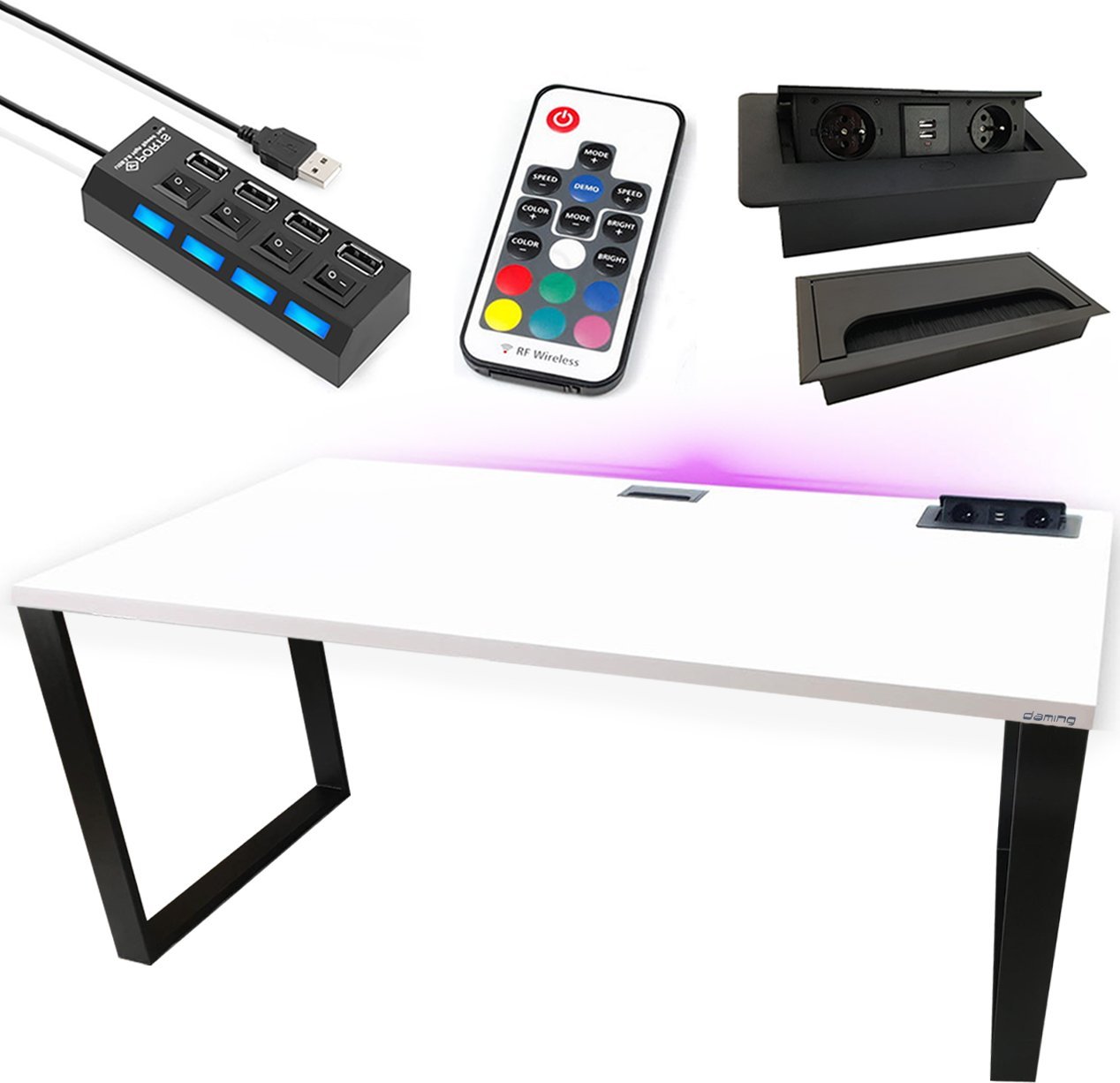 BIURKO GAMINGOWE KOMPUTEROWE LED STABILNE LOFTOWE METALOWE PRODUCENT