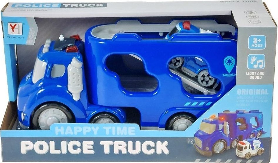 Auto z kontenerem i 2 autkami policyjnymi światło